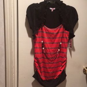 Bongo Medium blouse NWT black red necklace NEW